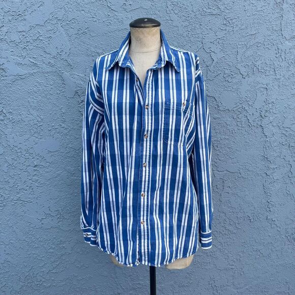 Vintage Cotton Shirt in Mens Large Blue Plaid 90s button down - Picture 2 of 11